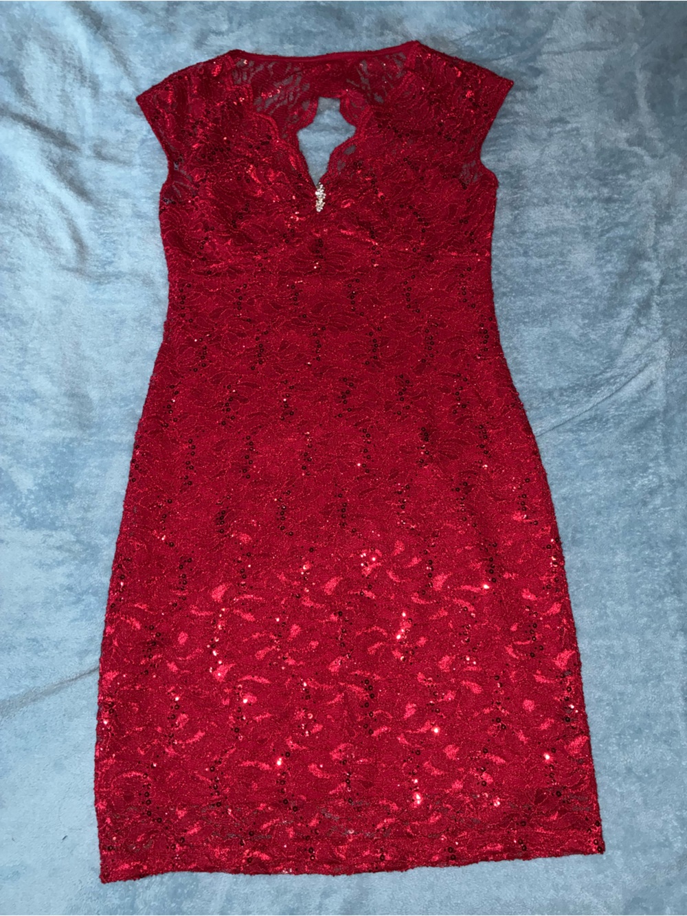 Blu Sage Red Lace Sequin Midi Dress